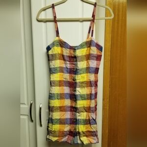 🍭Wilfred linen checker patterned button down tank dress with back smocking